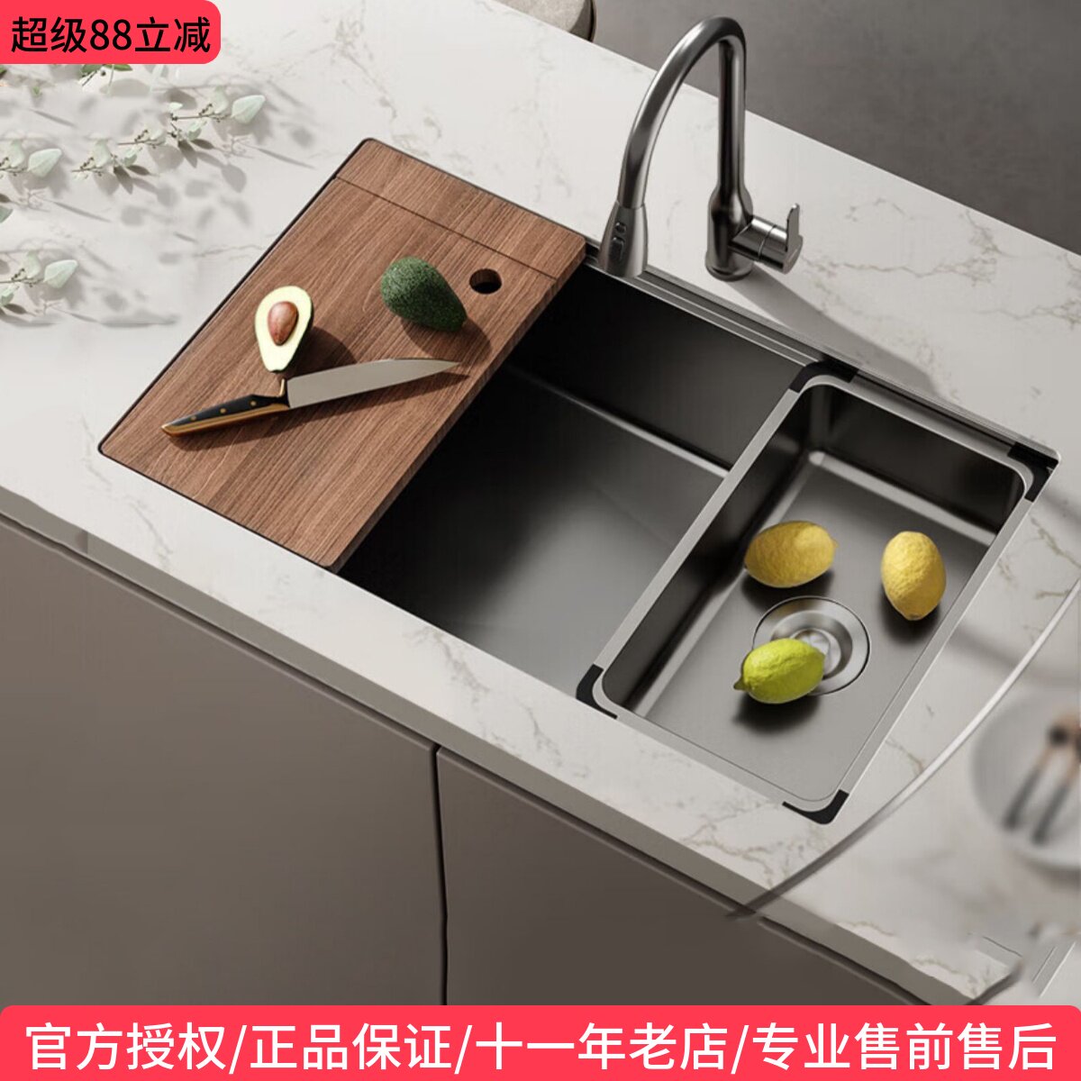 箭牌洗菜盆枪灰纳米水槽厨房家用台下盆不锈钢加厚手工极窄大单槽
