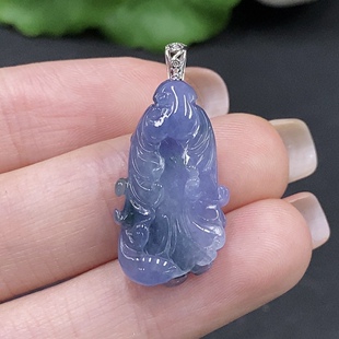 天然辣紫色翡翠白菜挂件 18k金扣头