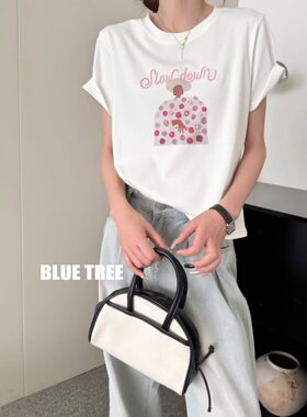 bluetree打底衫女2026夏新款宽松显瘦百搭圆领短袖T恤潮卡通印花