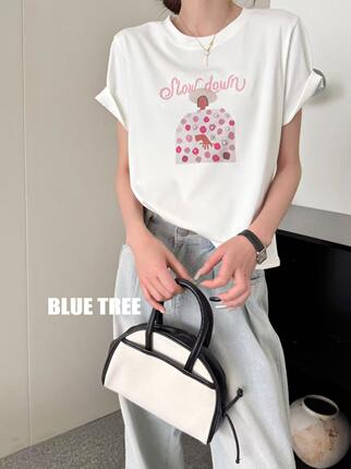 bluetree打底衫女2026夏新款宽松显瘦百搭圆领短袖T恤潮卡通印花