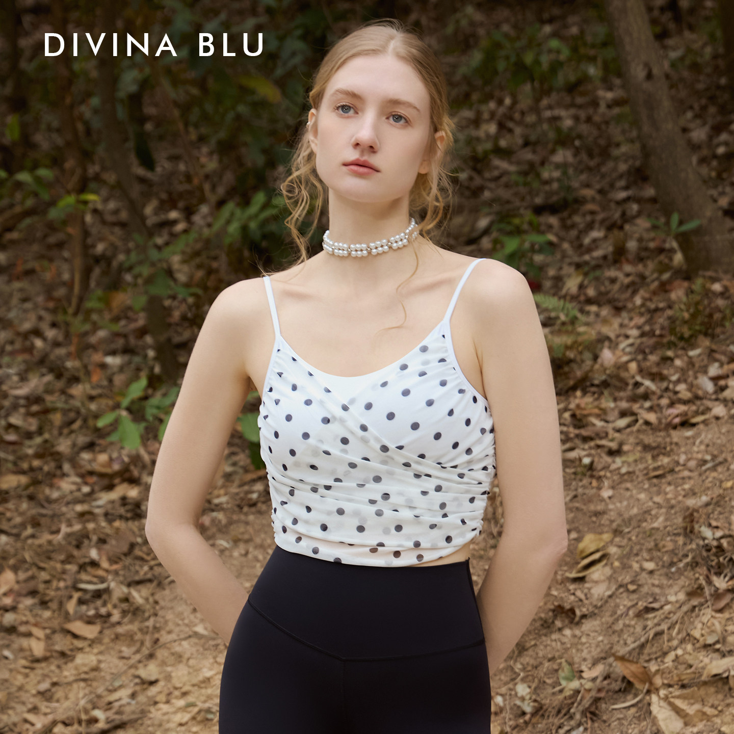 DIVINA BLU迪唯纳法式波点瑜伽背心女士吊带内搭文胸外穿运动上衣