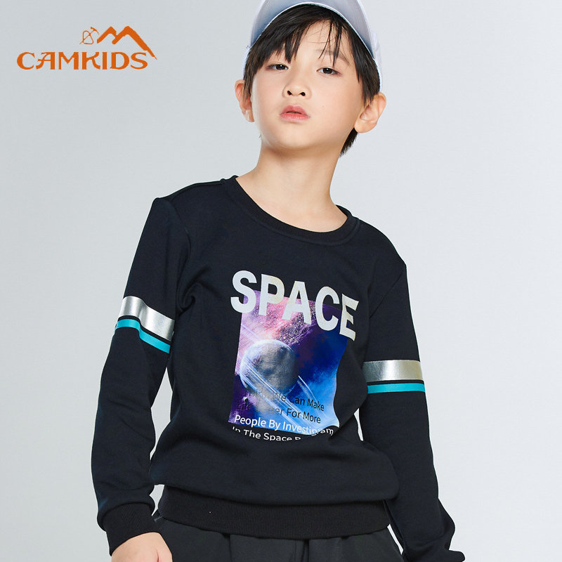 camkids小骆驼儿童卫衣加绒保暖长袖圆领套头秋冬季男童中大童装