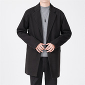 新款 火柴棍山系秋冬季 青 毛呢大衣男士 特价 休闲宽松中长款 秒杀