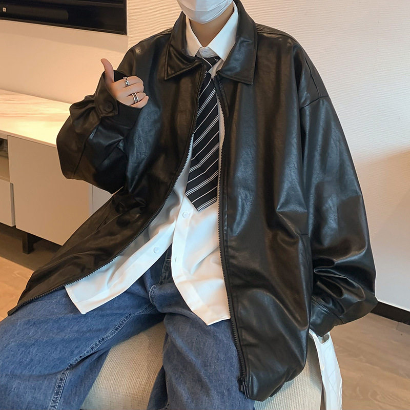 【特价秒杀】火柴棍山系PU皮衣男春秋季韩版潮牌宽松复古风外套男