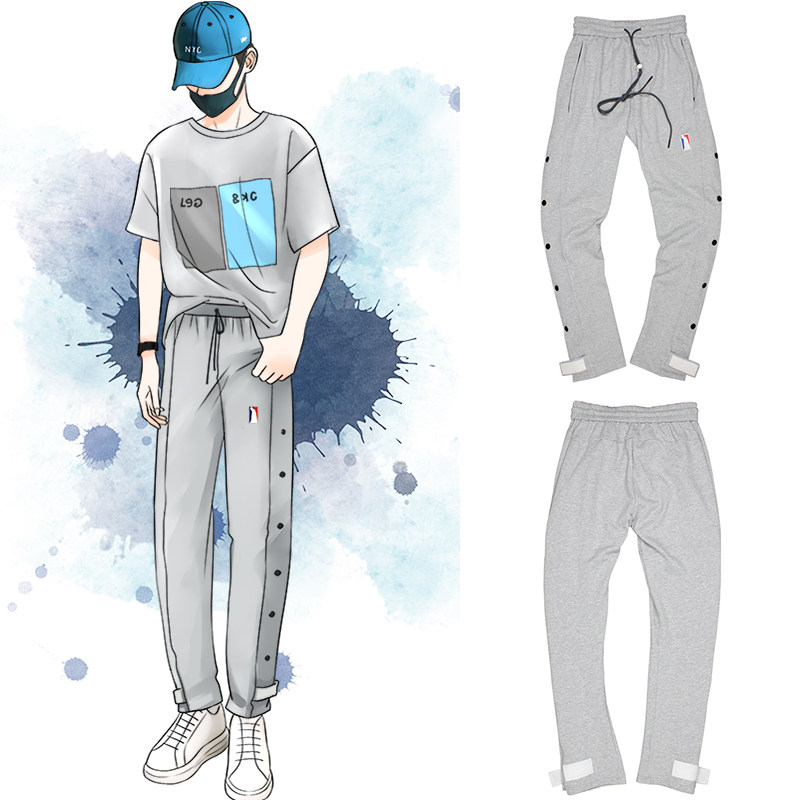 明星朱一龙剪影刺绣同款休闲裤情侣装纽扣设计宽松显瘦束脚小脚裤|ruв категории Мужская одежда, брюки - от Buy2taobao.com для оказания профессиональной услуги покупки агента Taobao