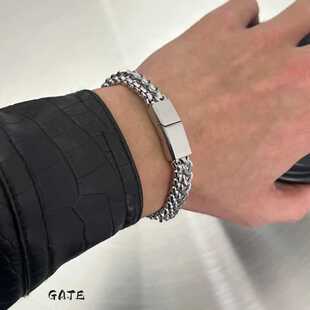 欧美钛钢手链男款高级感潮男手链嘻哈个性古巴手链时尚双排朋克风