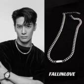 基础百搭方牌钛钢古巴项链男女嘻哈潮流高级感美式 时尚 毛衣链锁骨