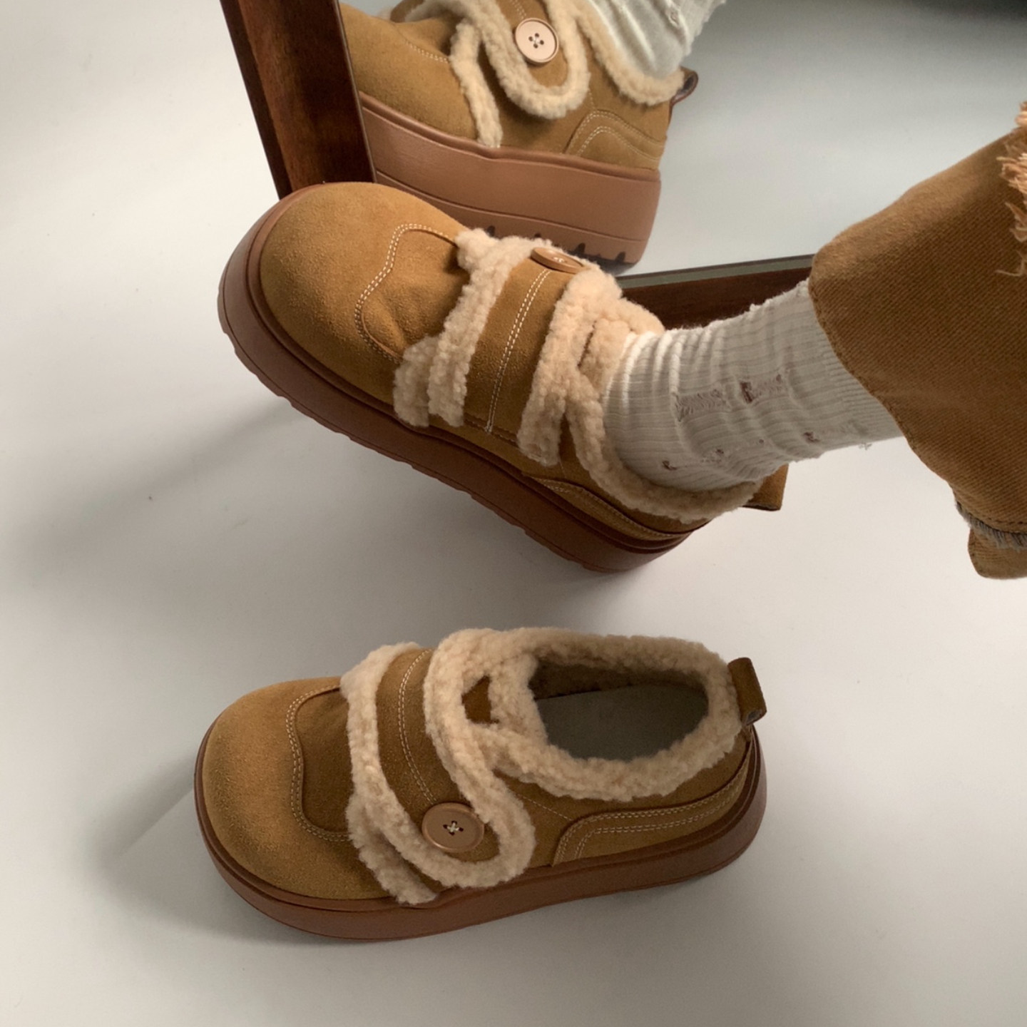 加绒勃肯雪地靴女2025秋冬新款厚底魔术贴面包棉鞋短筒保暖毛毛鞋,女鞋,棉鞋,淘宝优惠券,粉丝福利购,淘宝优惠卷