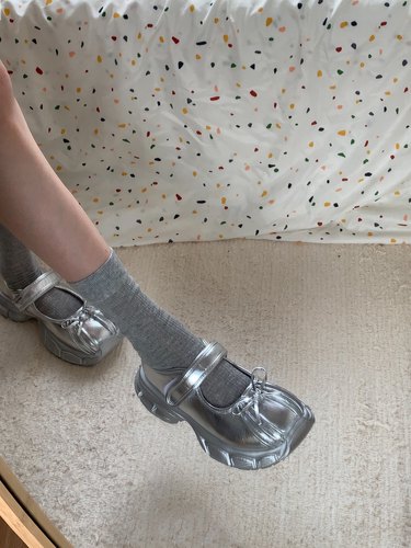 银色玛丽珍厚底运动鞋法式