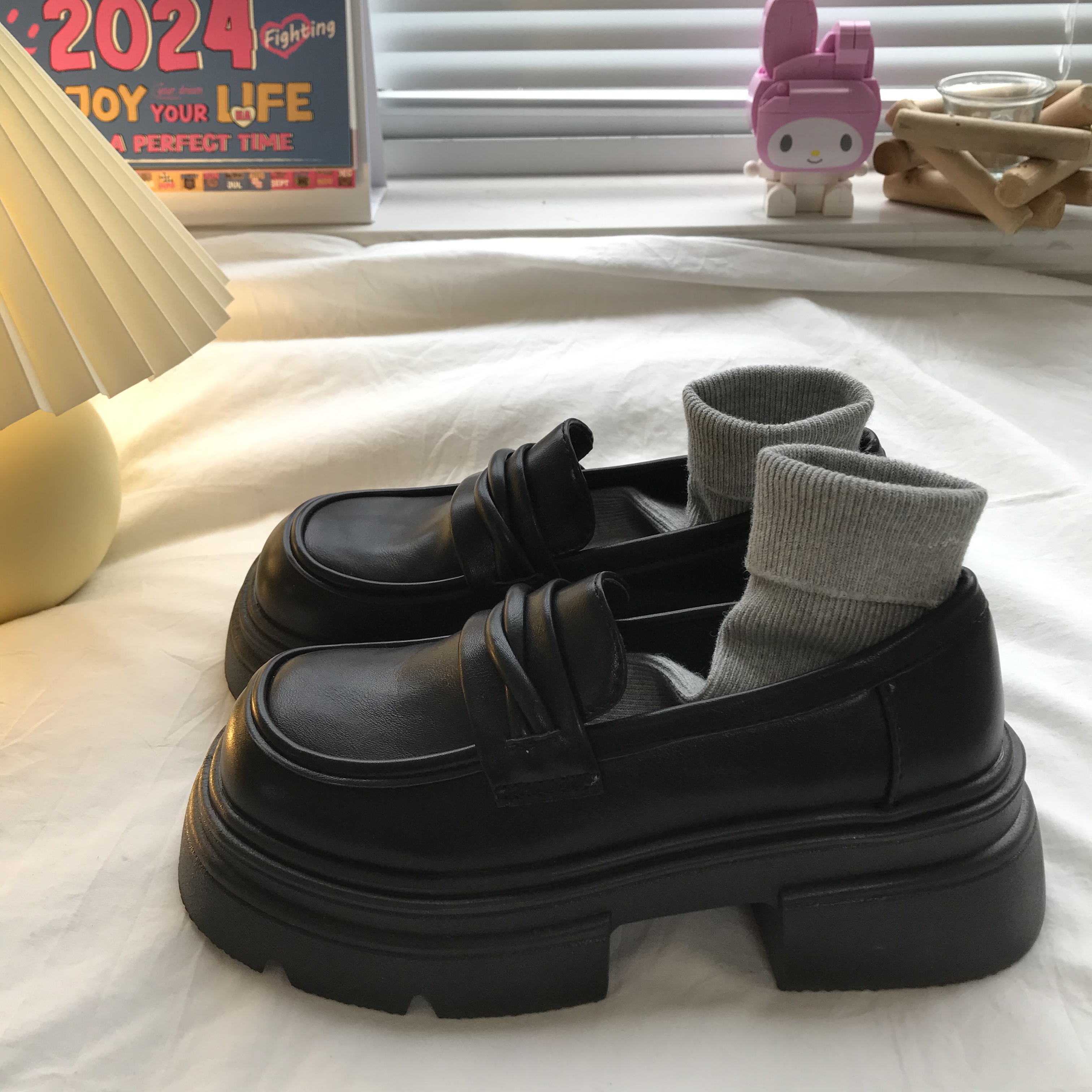 2024春一脚蹬单鞋黑色乐福鞋