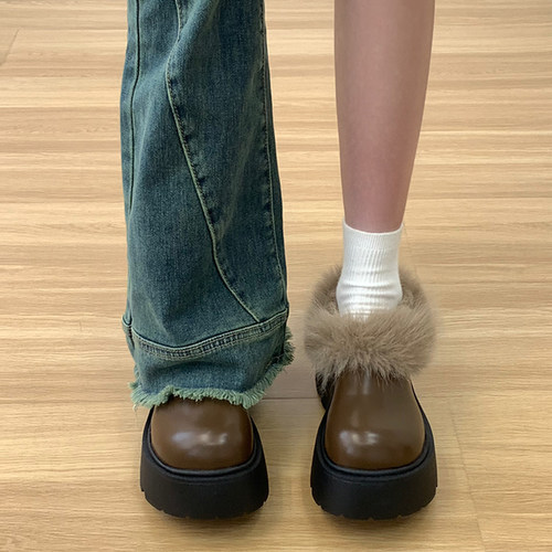 加绒保暖厚底包头毛毛鞋