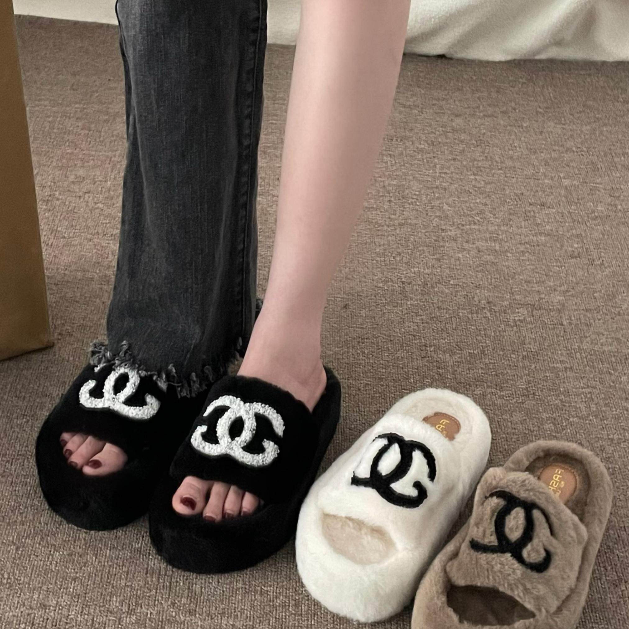 大码厚底毛毛拖鞋女外穿小香风毛茸茸交叉加绒网红超火肥脚棉拖鞋,女鞋,一字拖,淘宝优惠券,粉丝福利购,淘宝优惠卷