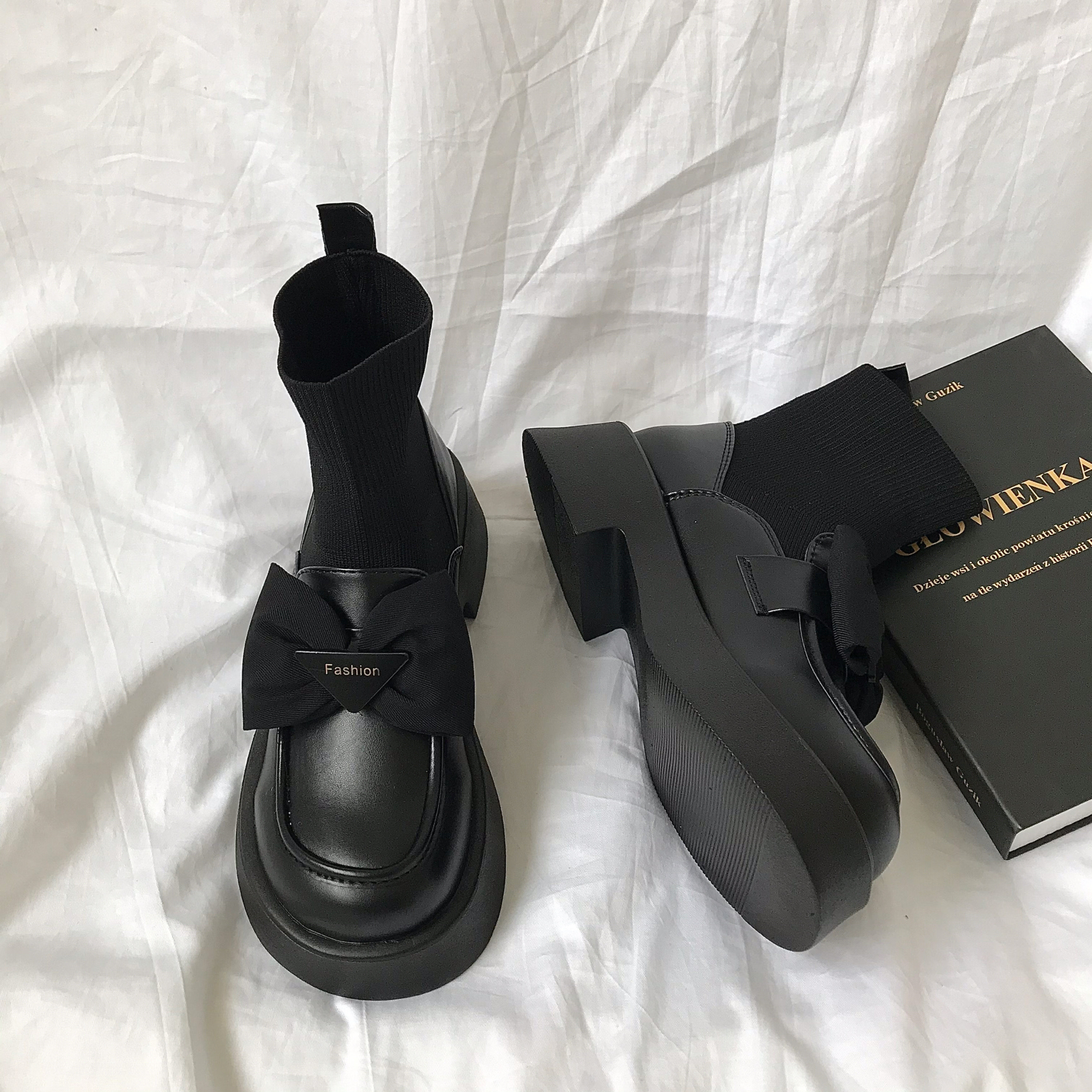 厚底马丁靴女英伦风连袜靴小皮鞋2025年新款瘦瘦短靴子秋季新款潮,女鞋,时装靴,淘宝优惠券,粉丝福利购,淘宝优惠卷