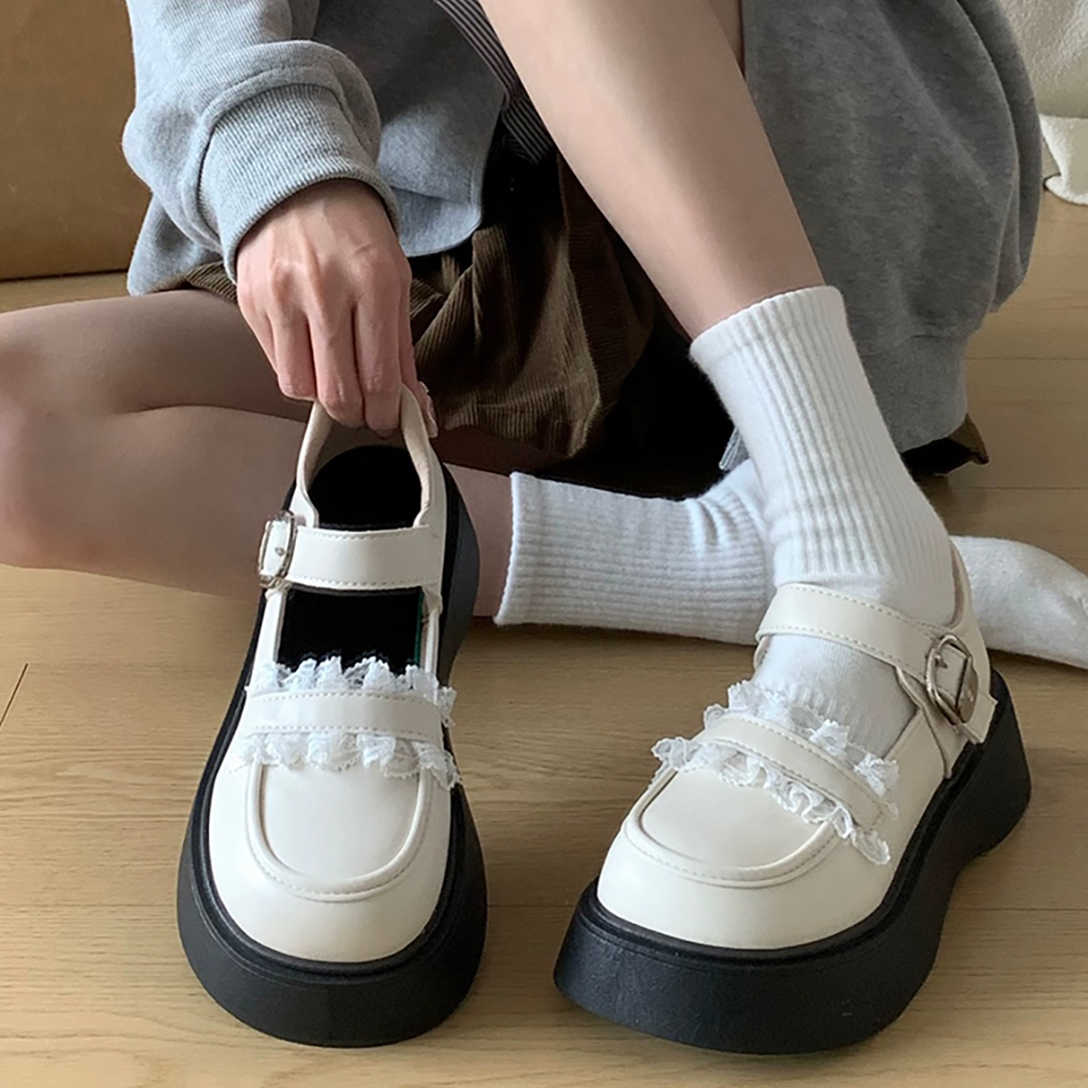 白色日系圆头小皮鞋女2025年夏季新款英伦风厚底增高玛丽珍单鞋子