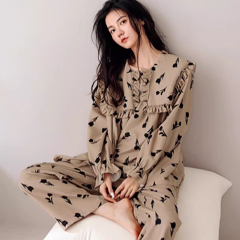 贝妍新款睡衣女春秋季柔软棉长袖家居服女复古风慵懒宽松大码套装,女士内衣/男士内衣/家居服,睡衣/家居服套装,淘宝优惠券,粉丝福利购,淘宝优惠卷