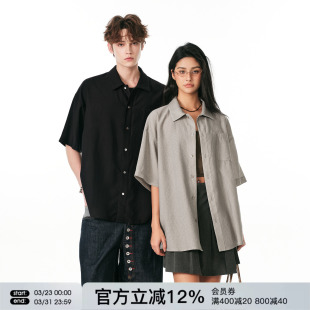 情侣半袖 FORNINES极简纯色短袖 新款 男女2026夏季 复古老钱上衣 衬衫