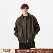 FORNINES美拉德复古翻领皮衣男款 春季 pu皮外套潮牌棕色痞帅机车服