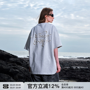 半袖 美式 T恤男女情侣上衣潮牌夏季 FORNINES珍珠钉珠重磅纯棉短袖