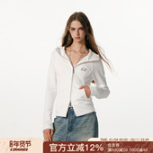 显瘦修身 FORNINES重磅纯棉毛圈白色卫衣女连帽开衫 潮牌春季 短外套