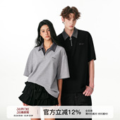 半拉链翻领T恤女半袖 男潮牌夏季 POLO衫 FORNINES假两件华夫格短袖