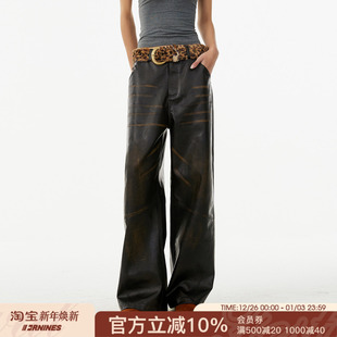 复古显瘦直筒长裤 FORNINES高级质感渐变阔腿皮裤 男女潮牌春秋美式