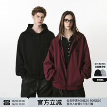 FORNINES刺绣双拉链重磅开衫卫衣男女情侣秋季休闲微短款连帽外套