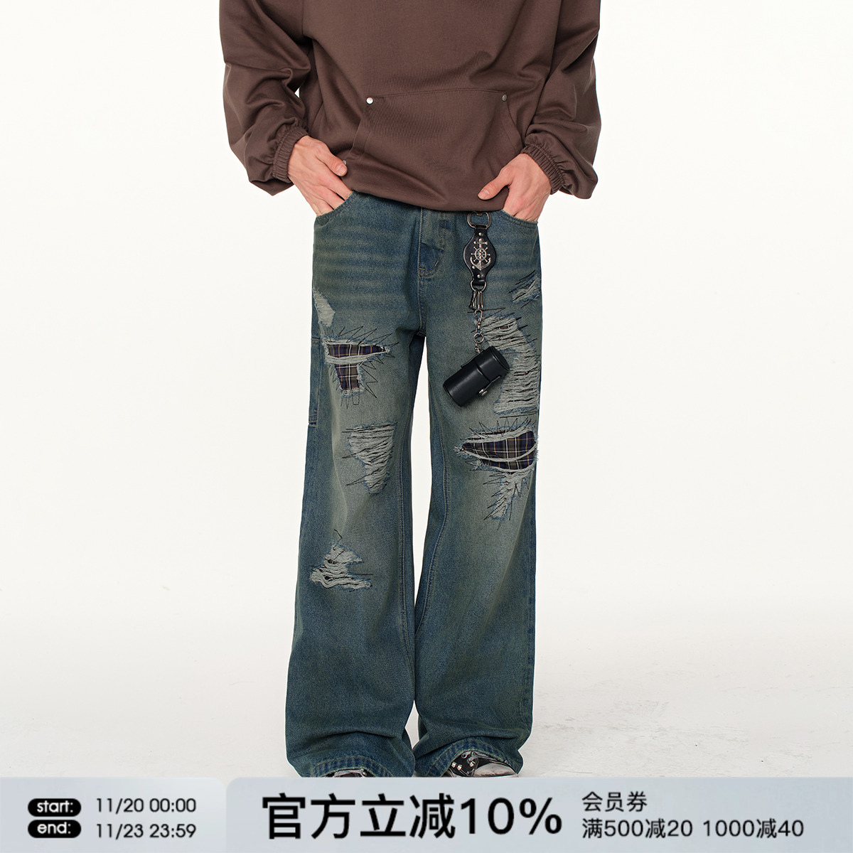 FORNINES乱针绣贴布牛仔裤