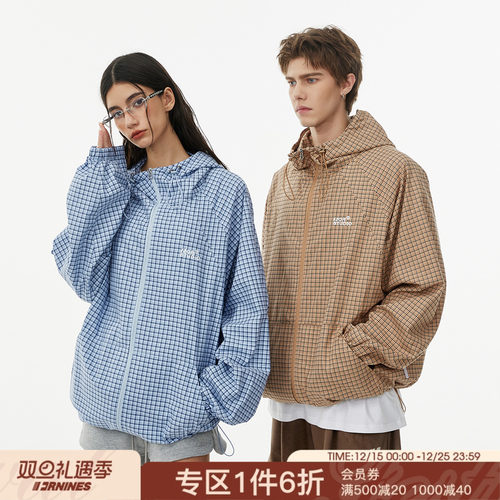 FORNINES连帽格子夹克外套