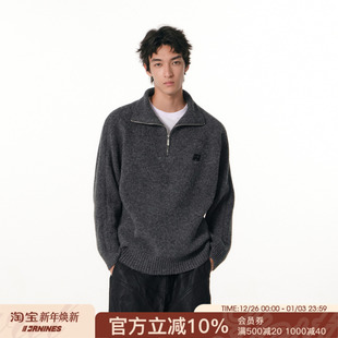 FORNINES含绵羊毛立领半拉链毛衣男女秋冬情侣宽松高领休闲针织衫