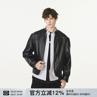 FORNINES短款 高品质潮牌立领皮衣夹克 垫肩pu皮外套男女机车服春季