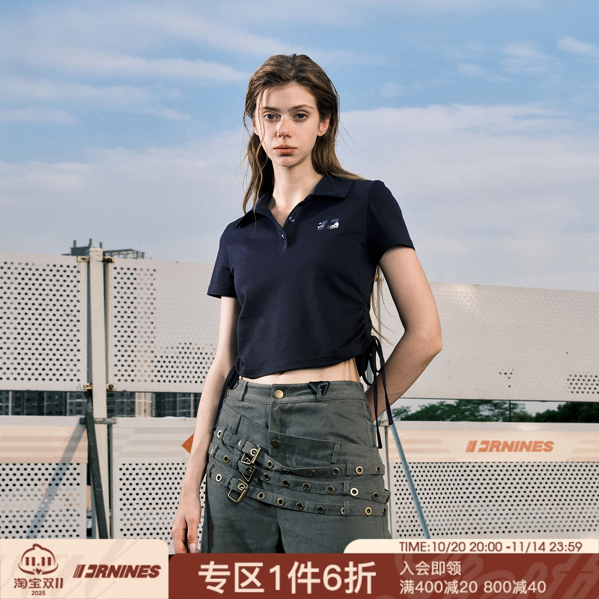 FORNINES索罗娜凉感刺绣正肩短款POLO衫女生夏季收腰修身短袖T恤