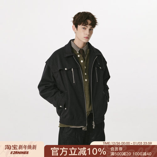 FORNINES复古翻领毛呢外套男款潮牌秋冬季情侣宽松呢料工装夹克女