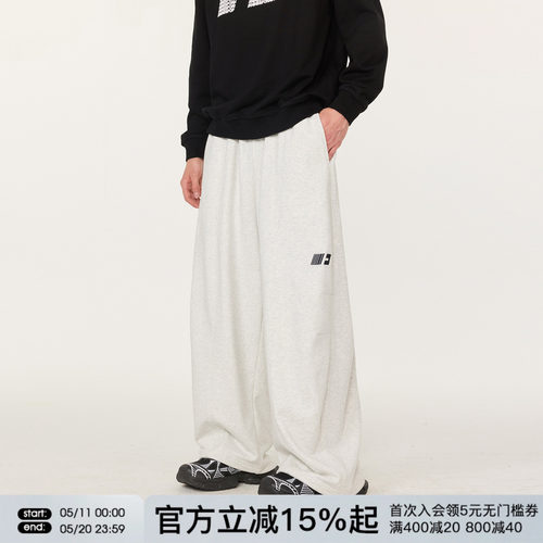 FORNINES刺绣运动弯刀卫裤男女宽松阔腿直筒裤子潮牌春秋休闲长裤