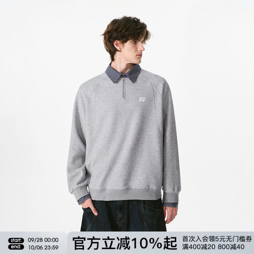 FORNINES假两件polo衫卫衣男女情侣装春秋休闲翻领半拉链长袖上衣