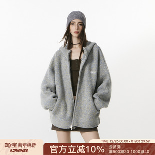 秋冬休闲连帽针织开衫 FORNINES微短款 重磅加厚毛衣外套男女情侣装