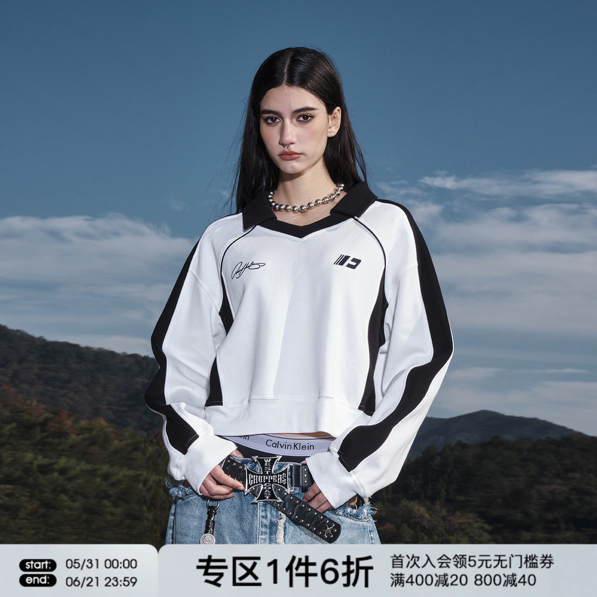 FORNINES刺绣polo领半拉链卫衣男女情侣上衣潮牌春秋美式短款外套