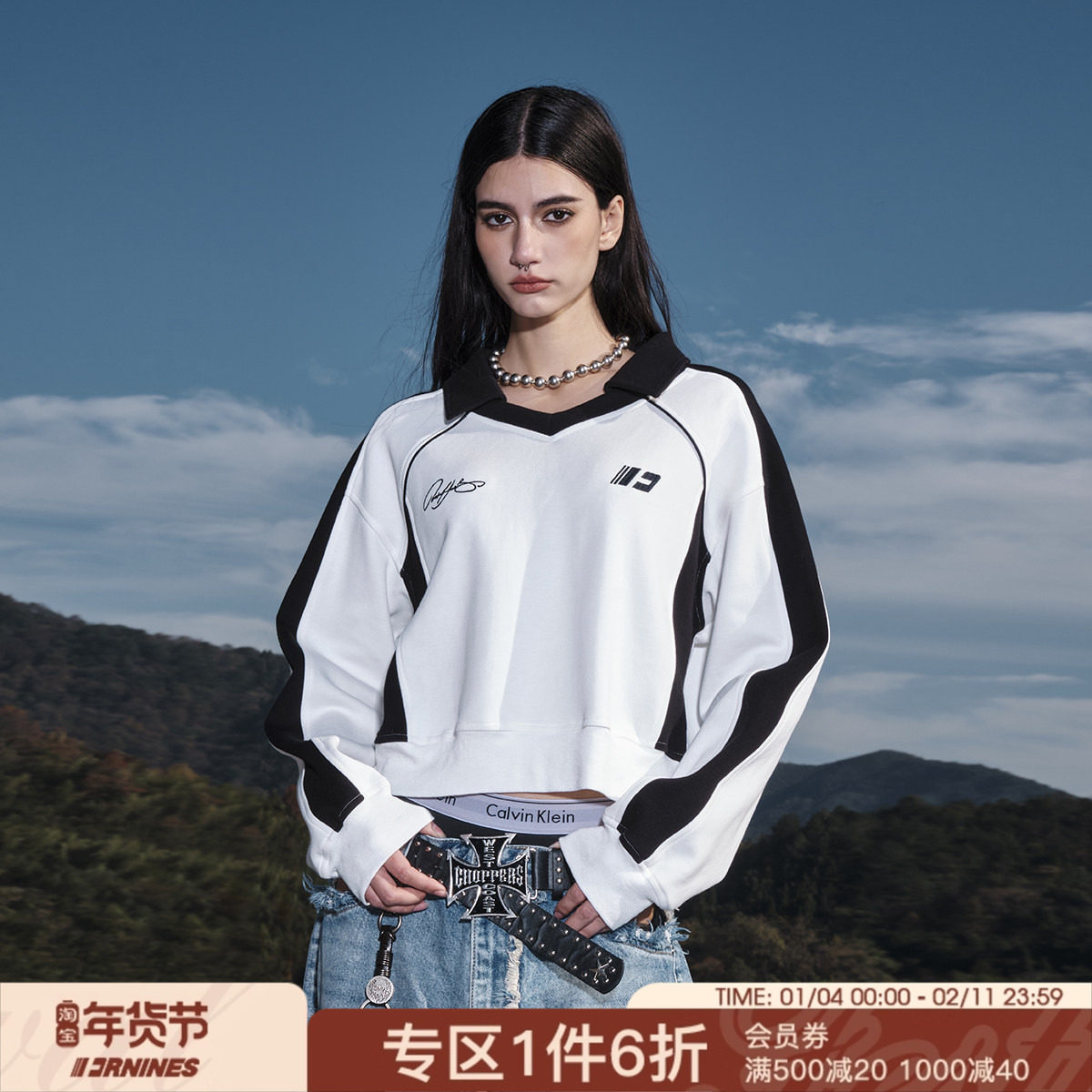 FORNINES刺绣polo领半拉链卫衣男女情侣上衣潮牌春秋美式短款外套