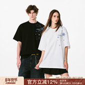 FORNINES设计感雪花刺绣纯棉短袖 打底衫 T恤男女情侣上衣夏季 半袖