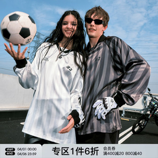 FORNINES缎面polo领条纹球衣男女国潮足球服运动复古美式 T恤 长袖