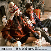 FORNINES圣诞毛衣男女情侣装 潮牌衣服秋冬费尔岛毛线衣 红色针织衫