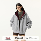 FORNINES微短款 卫衣男女潮牌情侣连帽通勤外套 撞色刺绣双拉链开衫