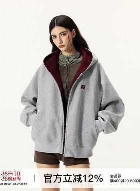 FORNINES微短款撞色刺绣双拉链开衫卫衣男女潮牌情侣连帽通勤外套