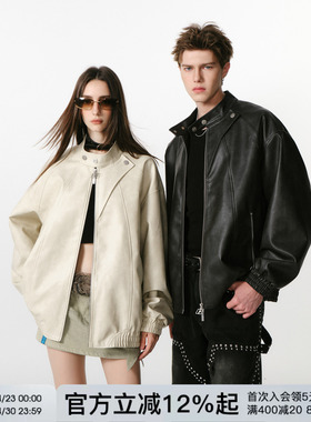 FORNINES复古pu皮衣外套男款情侣潮牌春秋夹克痞帅高级感机车服女
