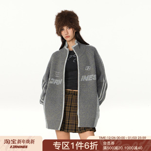 针织衫 美式 毛衣外套男女潮牌秋冬情侣装 FORNINES复古拼色加厚开衫