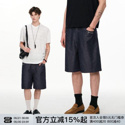 FORNINES复古做旧五分裤男款裤子宽松直筒短裤夏季休闲裤潮牌中裤