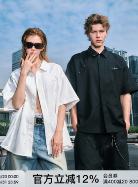 FORNINES设计感TR面料免烫抗皱小众结构短袖衬衫男女夏季潮牌半袖