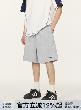 FORNINES刺绣重磅运动短裤男生宽松直筒灰色五分裤潮牌卫裤休闲裤