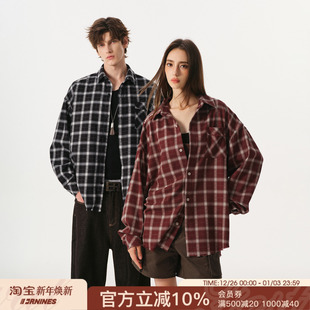 新款 男女情侣上衣潮牌2026春季 格纹外套 衬衫 FORNINES刺绣格子长袖