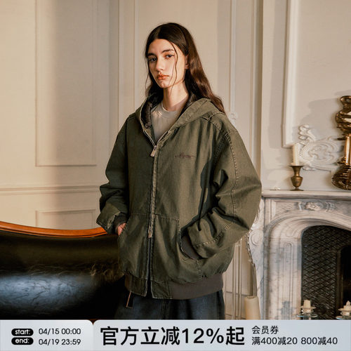 FORNINES美式复古做旧水洗棉服