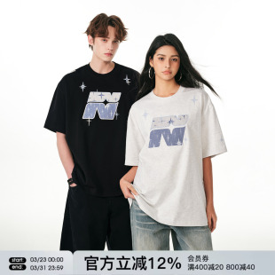 半袖 FORNINES贴布刺绣重磅纯棉短袖 T恤男女情侣上衣潮牌2026夏季